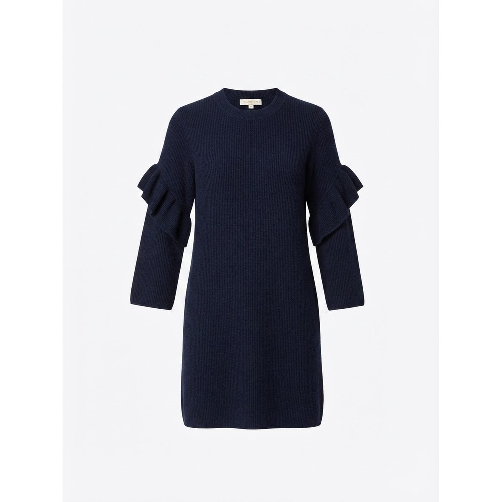 Tory Burch Wool Ashley Navy Blue Baby Doll Rouche Sleeves Mini Dress sz XS TP